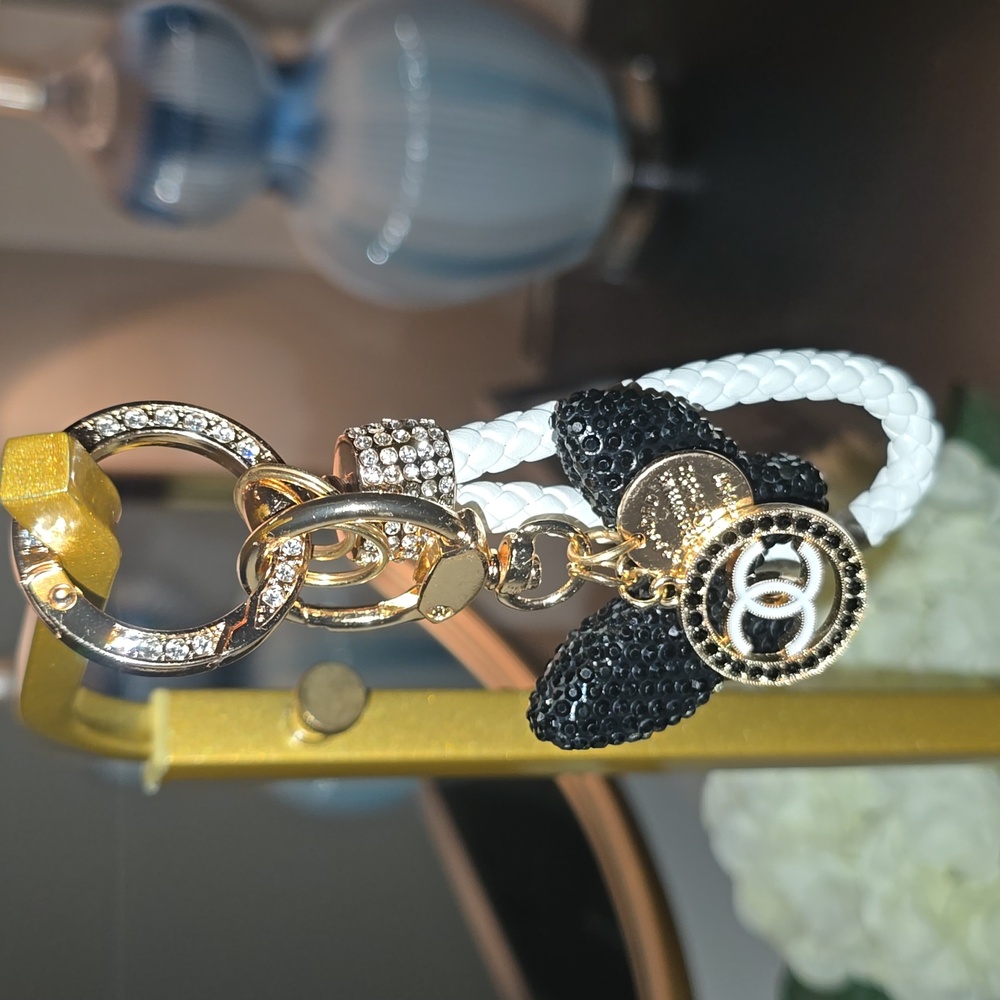 Chanel Bag Charm/Keychain w/ authentic Chanel charm - Blk/White